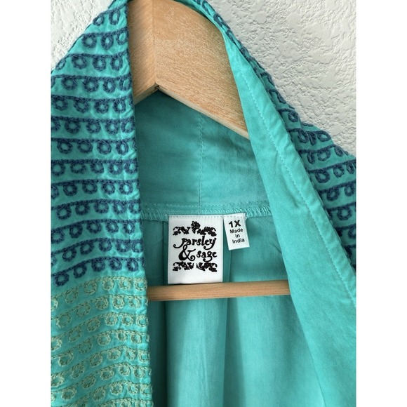 Parsley & Sage Embroidered Open Jacket 1X Womens Green Pockets Artsy - Picture 4 of 5